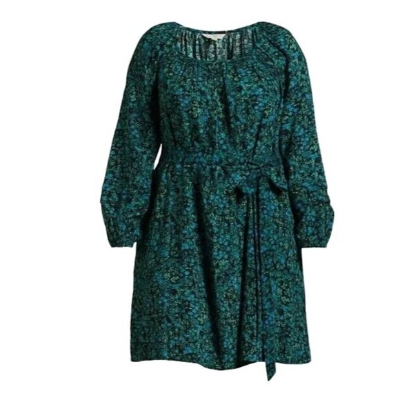 Terra & Sky Dress Knee Length Shirred Floral Belted with POCKETS 3X - Picture 2 of 11